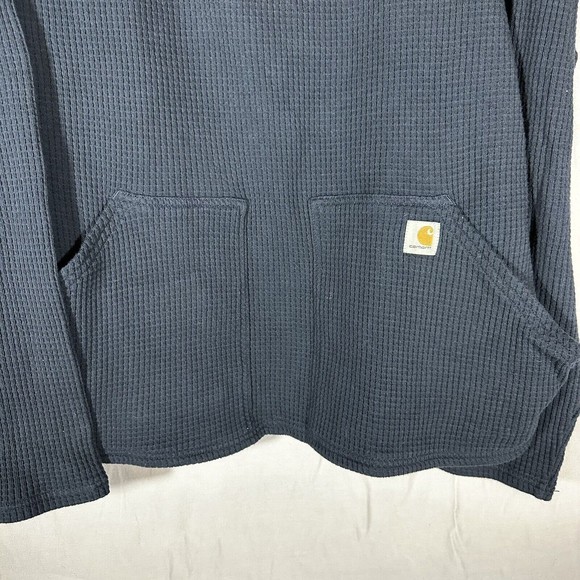 Carhartt Relaxed Fit Hoodie Women’s XL Pullover Navy Blue Waffle Knit - Picture 3 of 8